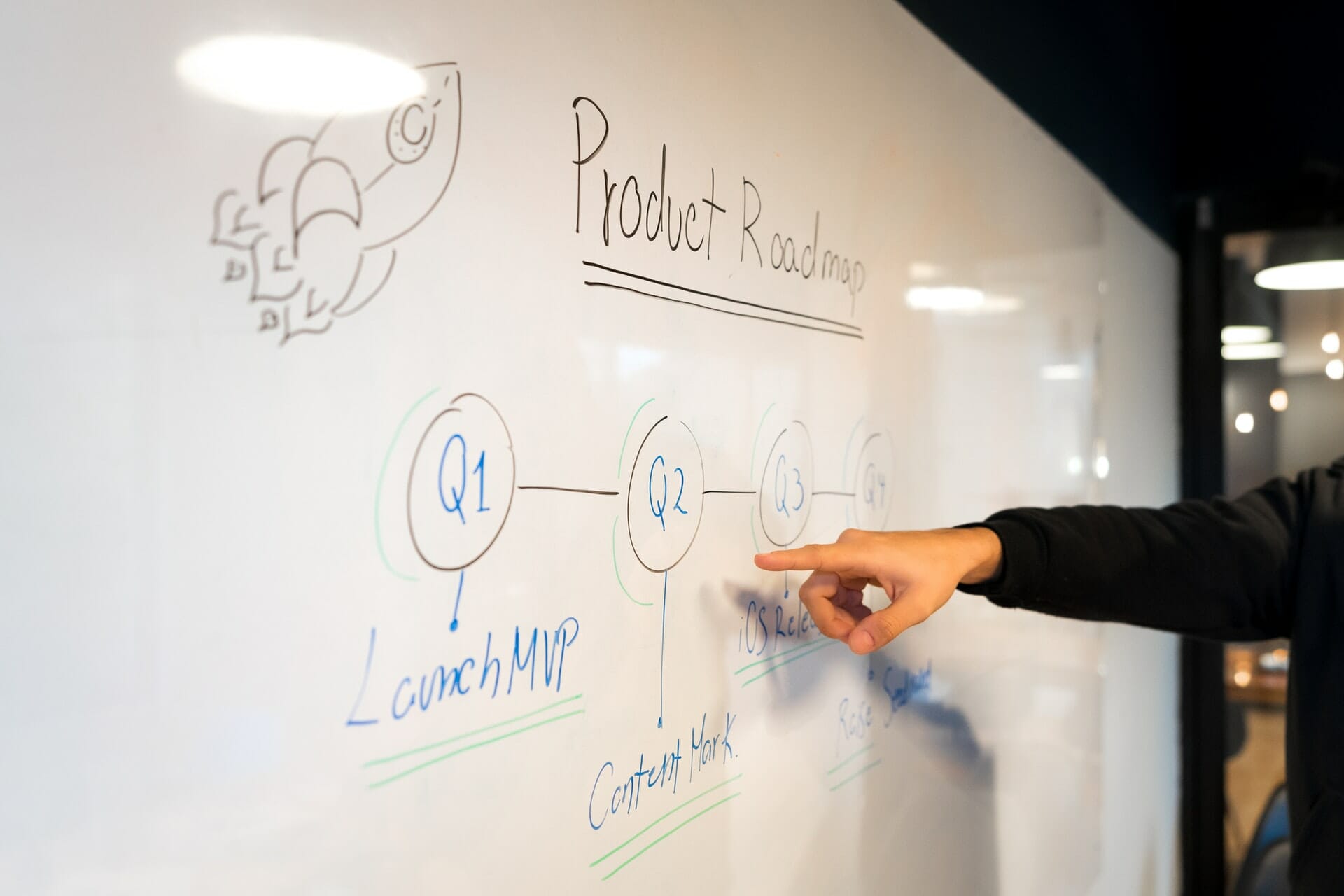 Teacher pointing to material on whiteboard