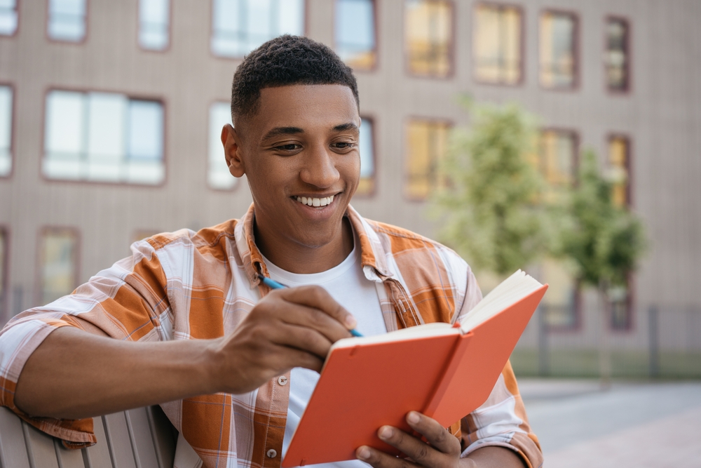 Student confidently completing assignment