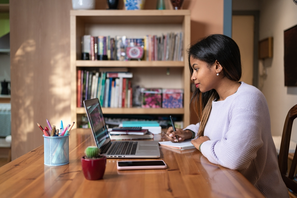 Student engaged in an online class