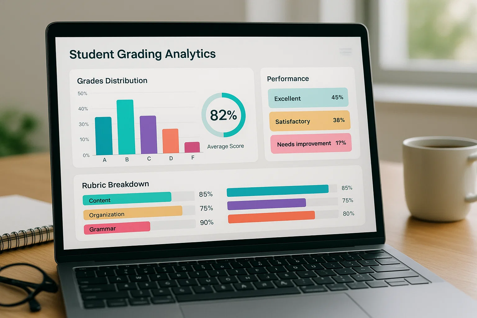 Close-up of grading analytics dashboard
