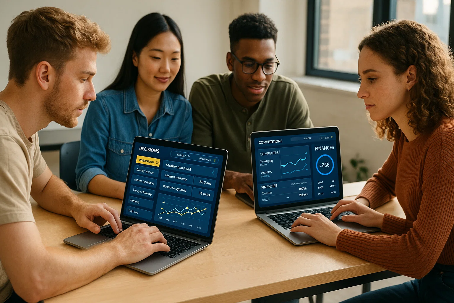 Students playing business simulation games - Experiential Learning