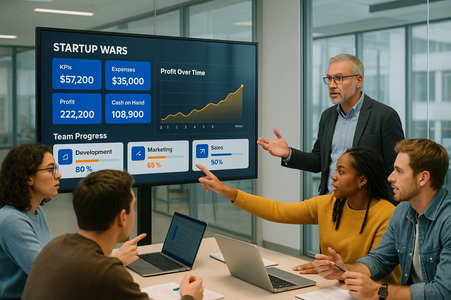Startup Wars simulation assessment dashboard