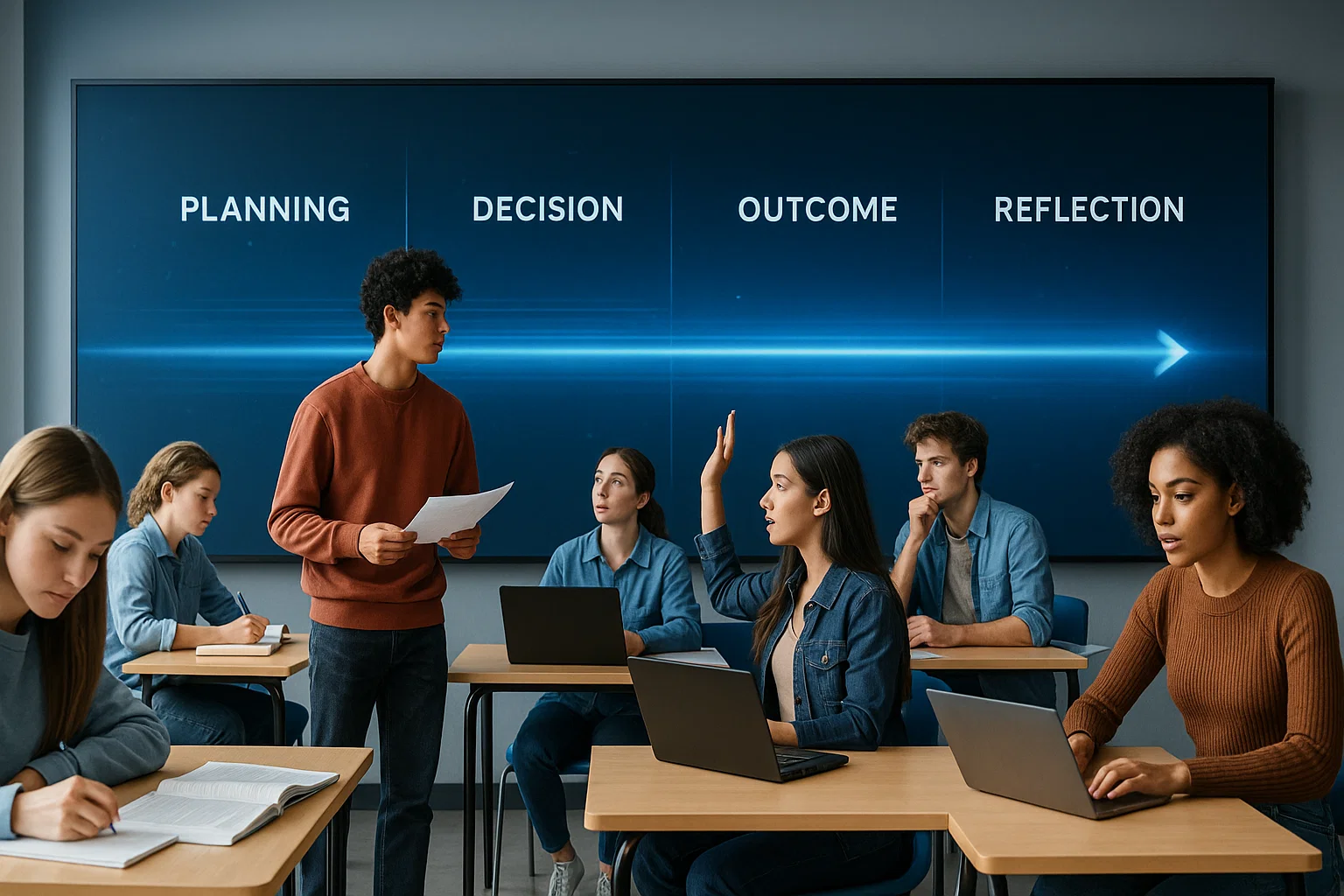 students making multiple business decisions - student engagement strategies