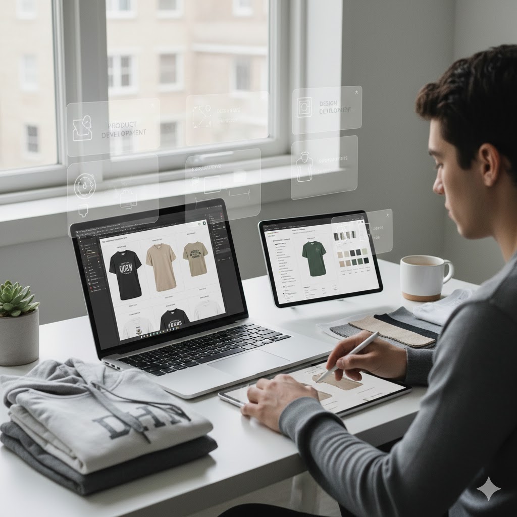 clothing brand design planning workspace (how to start a clothing business)