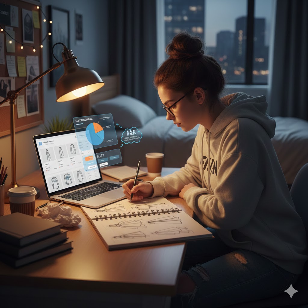 student planning clothing business ideas