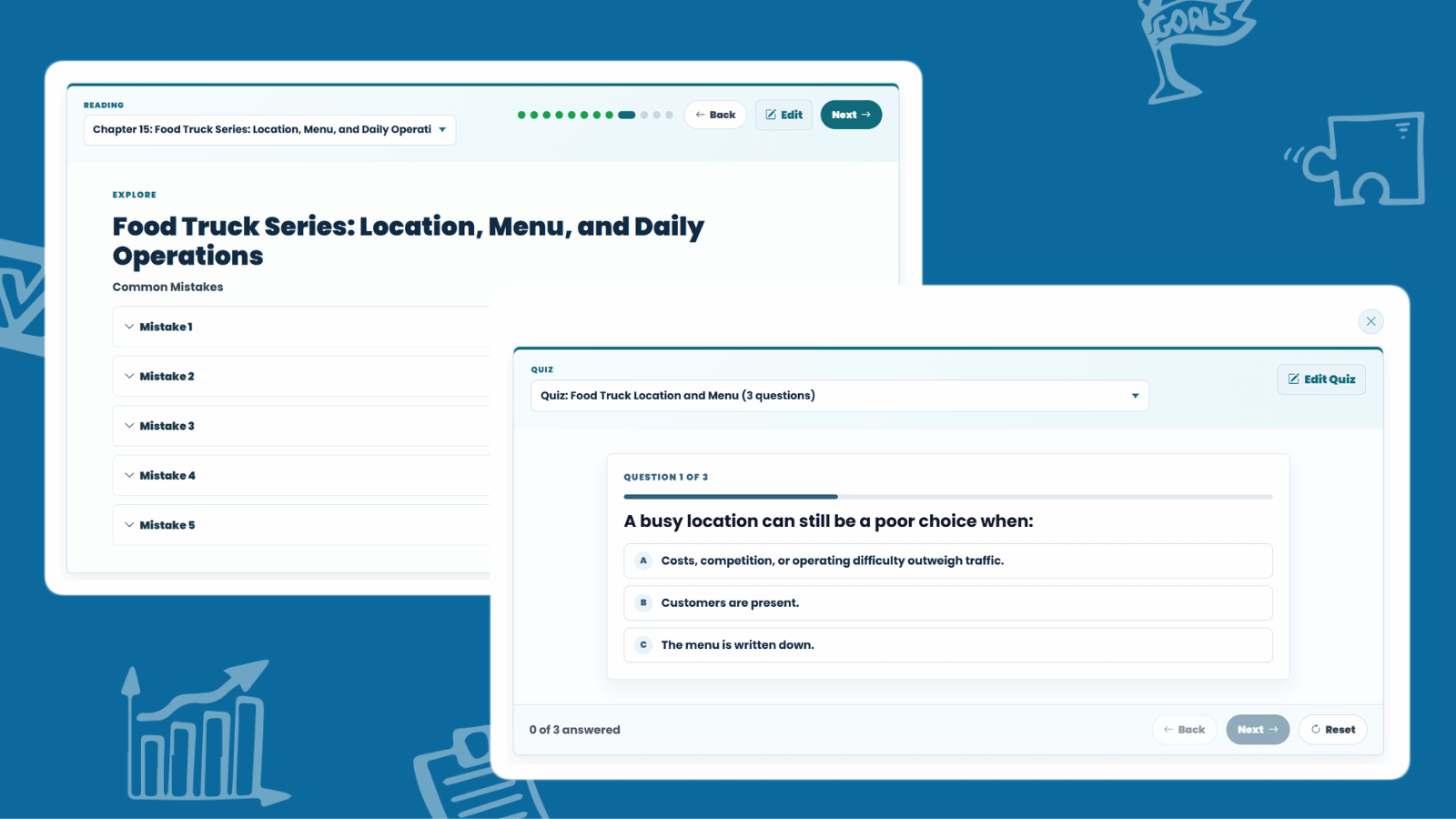 "Startup Wars V2 Learning Library with entrepreneurship readings, learning modules, and quizzes